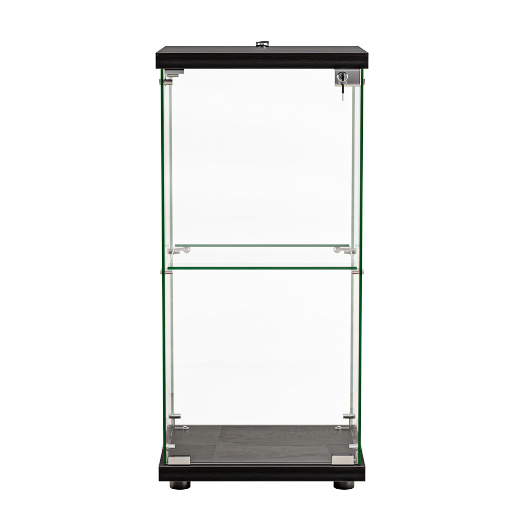 Stacked Display Cabinet Collection Storage Tempered Glass 2 Tier With Lock Black-1917016713753399297